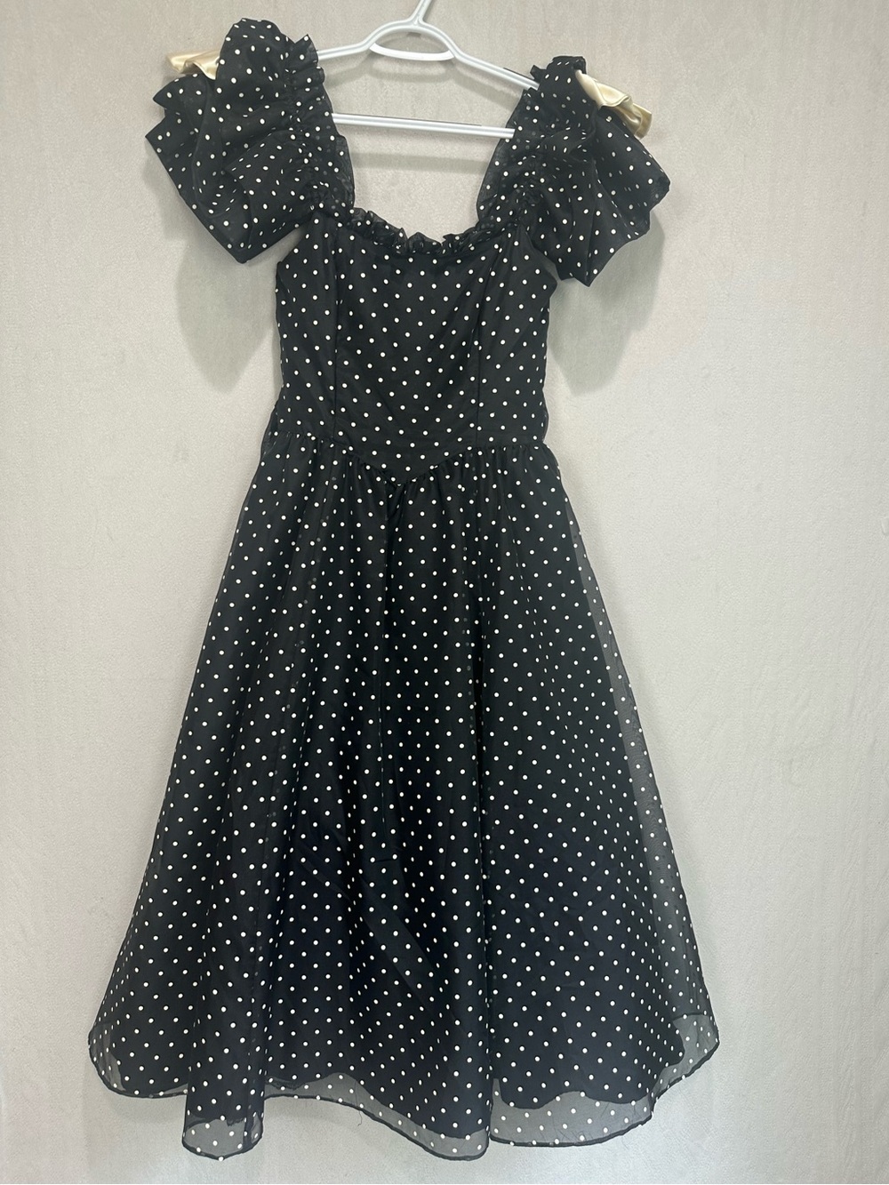 Vtg Jessica McClintock Gunne Sax Black Polka Dot Puff Sleeve Basque Dress Sz 9